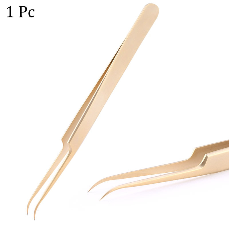 Stainless Steel Eyelashes Tweezers Professional For Lashes Extension Gold Decor Anti-static Eyebrow Tweezers Eyelash Extension