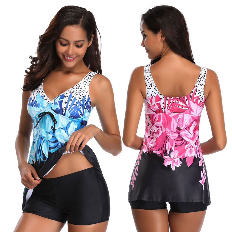 Plus Size 5XL Two Piece Swimsuit with Skirt Black and White Big Large Tankini Print XXXL Boxers separate Swimwear Women