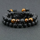 Black Lava Stone Crown Charm Tiger Eye Beads Bracelet For Men Women Braided Bracelets Handmade Adjustable Jewelry Pulseira