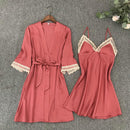 Satin Robe Set Sexy Female Sleepwear Kimono Bathrobe Lace Trim Bride Bridesmaid Dressing Gown Casual Nightgown
