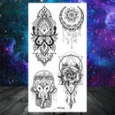 Owl Moth Jewelry Temporary Tattoo For Women Men Mandala Henna Flower Tattoo Mehndi Fake Pendants Geometric Tatoo Chest Back Lace