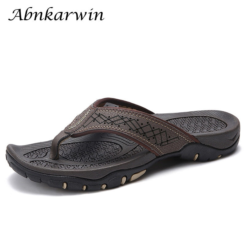 Men's PU Leather Slippers Outdoor Flip Flops Men Slipper Casual Chanclas Hombre Flip Flop News Flat Shoes Flipflops