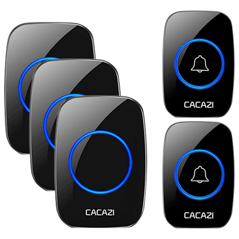 CACAZI Waterproof Home Wireless Doorbell Smart LED Light Calling Bell 300M Remote Battery Button 60 Chimes 5 Volume US EU Plug