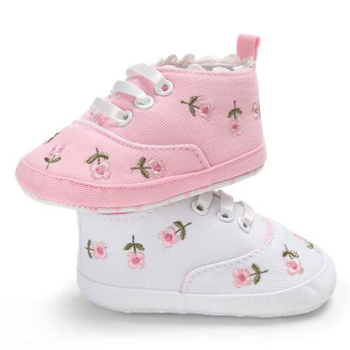 Lioraitiin Baby Infant Girl Soft Sole Crib Toddler Canvas Cute Flower Sneaker Shoes