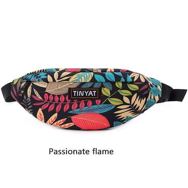 TINYAT Print Leaf Travel Waist Bag Pack For Men Women Fashion Casual Shoulder Bag Man Belt Pouch Female Banana Bags Fanny Bags