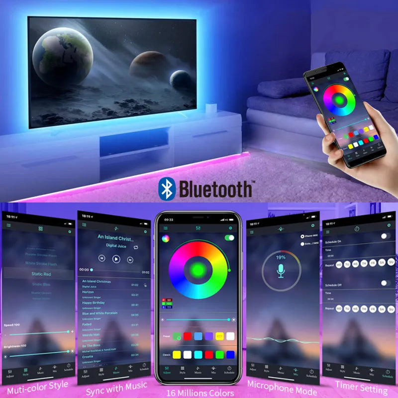 RGB 5050 Led Strip Light Bluetooth App Control 5V USB Led Tape Flexible Ribbon Diode Tape for TV Backlight Room Decoration