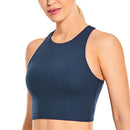CRZ YOGA Women High Neck Longline Sports Bra - Padded Racerback Yoga Bra Crop Tank Top with Built in Shelf Bra