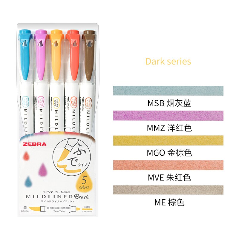 5/15/25color Set MildLiner Soft Brush Pen Double-headed Mild liner Highlighter Marker Pen School Supplies