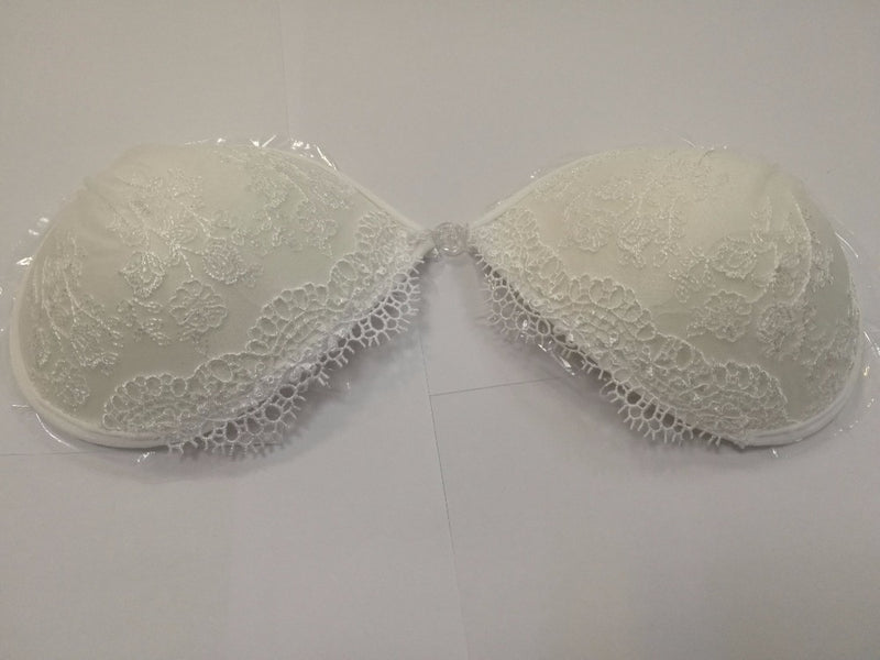 White Lace Embroidery Bra Super Push Up Silicone Bralette Backless Str