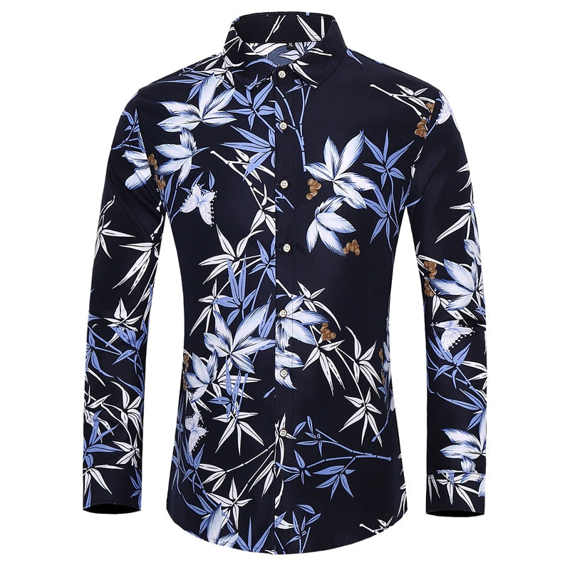 Many styles men long-sleeved plus size 7XL shirt fashion rose plant flower printed shirt Hawaii leisure men clothing