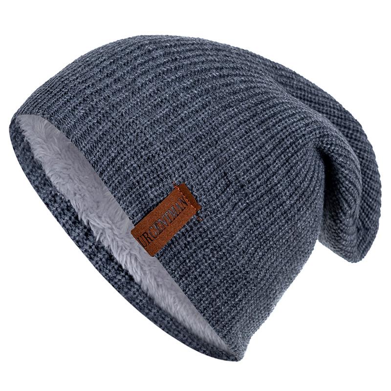 New Unisex Letter Beanie Hat Leisure Add Fur Lined Hats For Men Women Keep Warm Knitted Hat Fashion Solid Ski Bonnet Cap