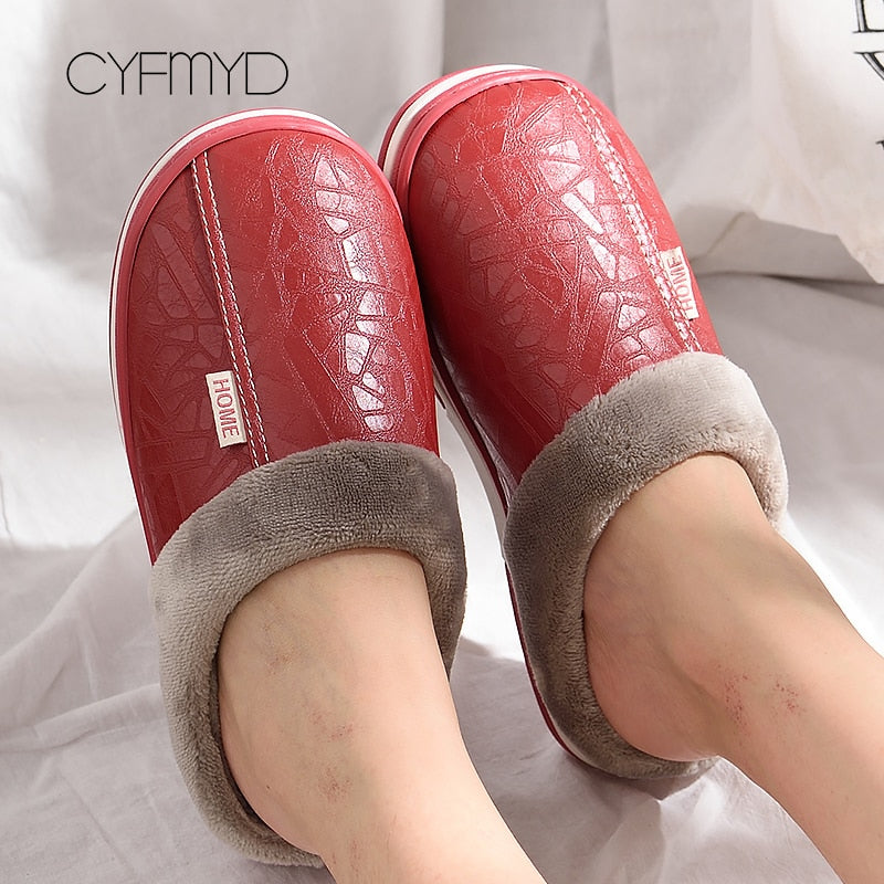 Women shoes Indoor Slippers Memory foam Size 9-17 Non-slip Ladies leather slippers Antifouling Family Home shoes