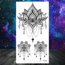 Owl Moth Jewelry Temporary Tattoo For Women Men Mandala Henna Flower Tattoo Mehndi Fake Pendants Geometric Tatoo Chest Back Lace