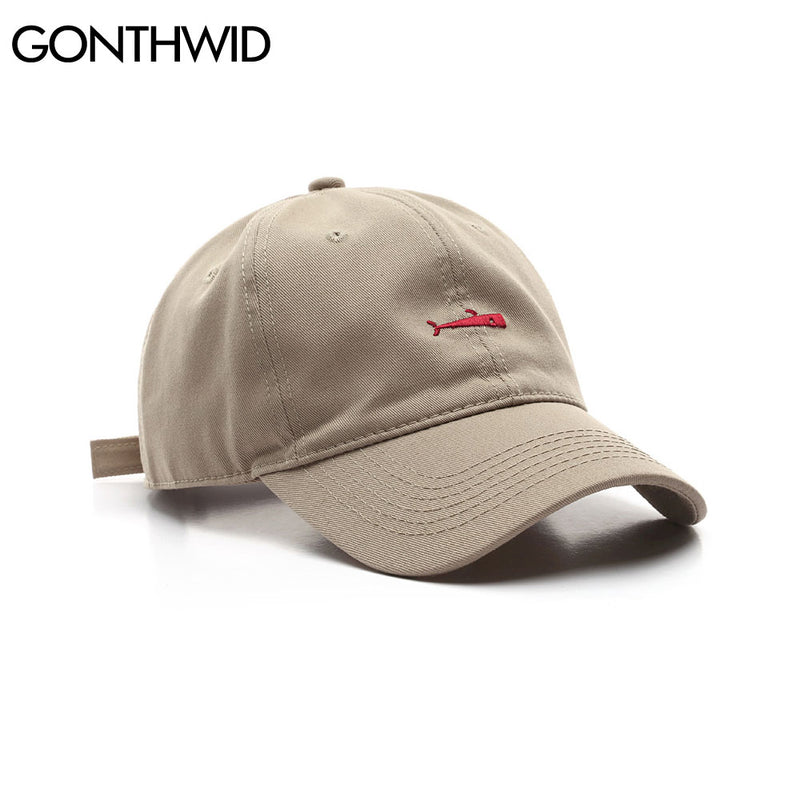 GONTHWID Embroidered Fish Adjustable Baseball Caps Casual Solid Color Cotton Curved Sun Visor Hats Men Women Fashion Sun Hat