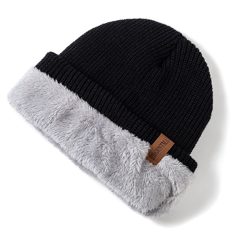 New Unisex Letter Beanie Hat Leisure Add Fur Lined Hats For Men Women Keep Warm Knitted Hat Fashion Solid Ski Bonnet Cap