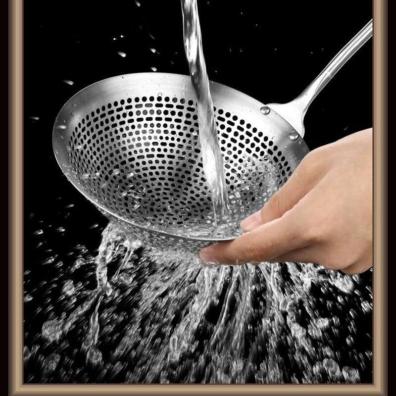 Stainless Steel Colander Strainer Soup Spoon Hot Pot Oil Filter Skimmer Mesh Long Wooden Handle Kitchen Sieves Scoop Tableware