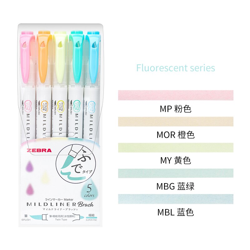 5/15/25color Set MildLiner Soft Brush Pen Double-headed Mild liner Highlighter Marker Pen School Supplies