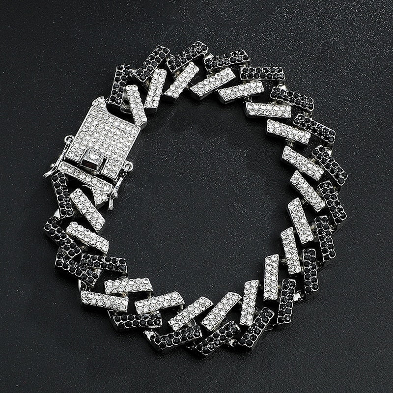 Hip Hop 15MM Bling Iced Out Full Rhinestone Bracelet Geometric AAA CZ