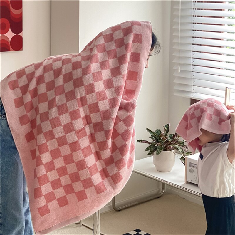 Retro Color Matching Long-Staple Cotton Skin-Friendly Towel Checkerboard Plaid Face Bath Towels Soft Absorbent Face Towel