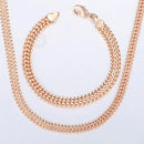 Davieslee Jewelry Sets For Women Men 585 Rose Gold Color Bracelet Necklace Set Double Cuban Weaving Bismark Chain Jewelry LCS04