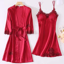 Satin Robe Set Sexy Female Sleepwear Kimono Bathrobe Lace Trim Bride Bridesmaid Dressing Gown Casual Nightgown