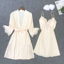 Satin Robe Set Sexy Female Sleepwear Kimono Bathrobe Lace Trim Bride Bridesmaid Dressing Gown Casual Nightgown