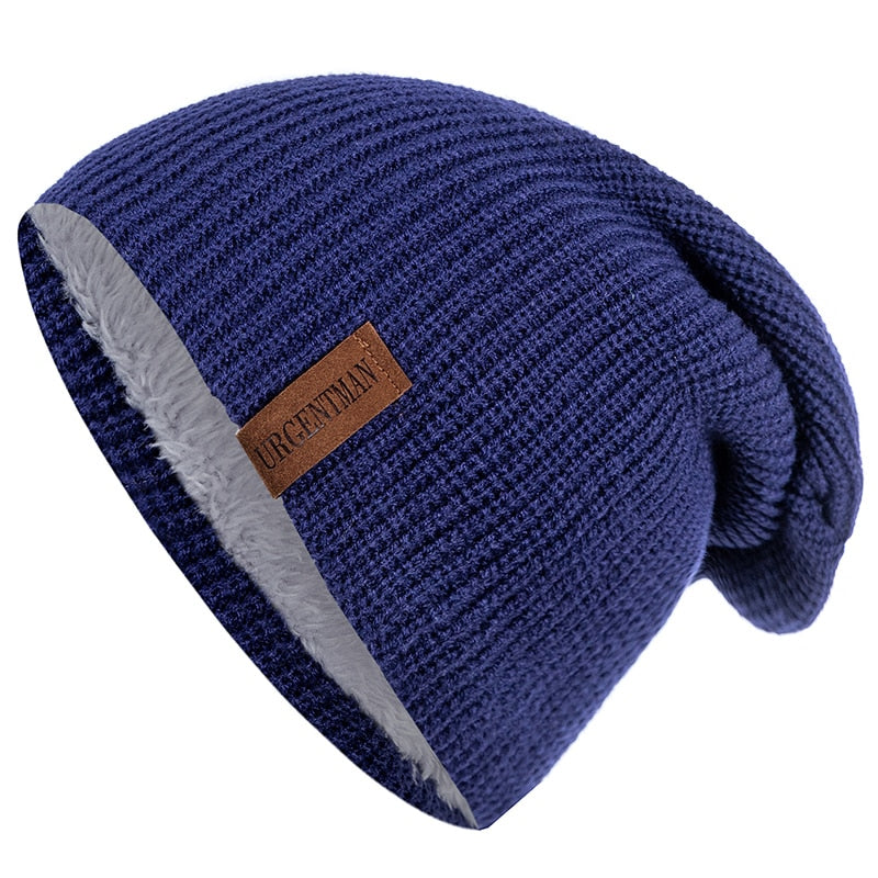 New Unisex Letter Beanie Hat Leisure Add Fur Lined Hats For Men Women Keep Warm Knitted Hat Fashion Solid Ski Bonnet Cap