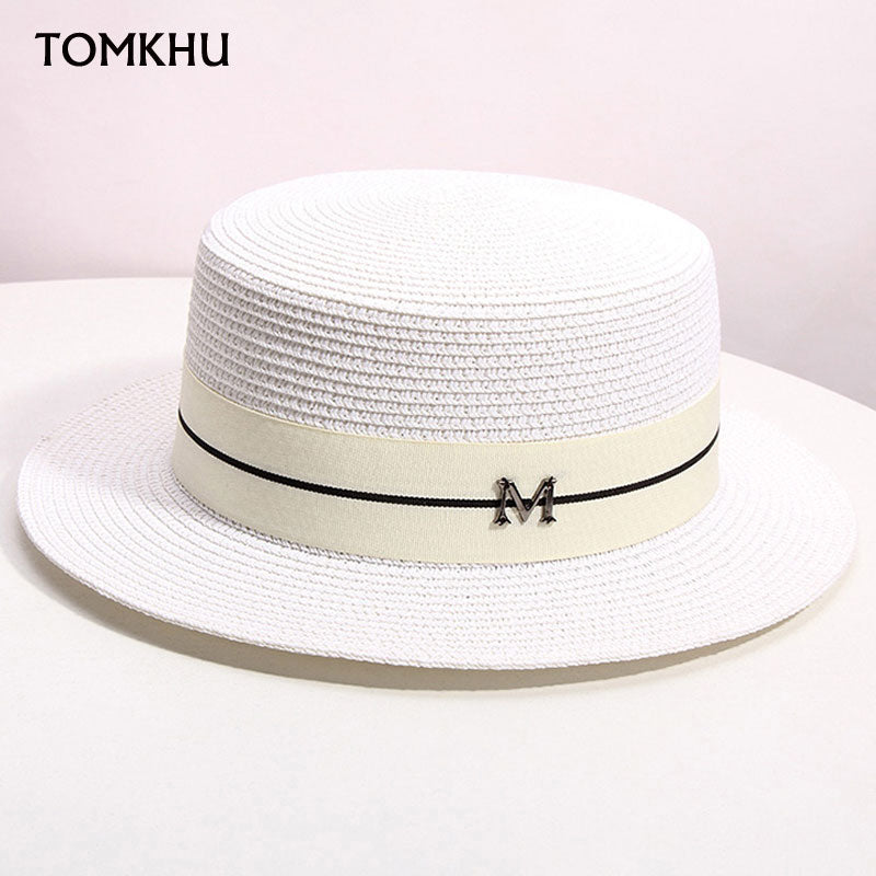 Straw Sun Hats Wide Brim Beach Hat Summer Hats Letter M Ribbon Sun Sunscreen Spring Women Caps sombreros de Free Shipping