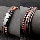 Charm Men Bracelet Rope Stainless Steel Magnetic Natural Stone Leather Beaded Braclet Volcanic Stone bracelet bangles Chain Gift