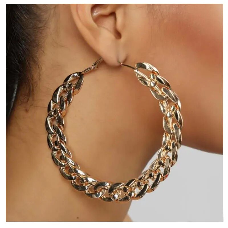 FNIO Statement Gold Color Big Bamboo Circle Hoop Earrings For Women Hip Hop Earrings set Classic Jewelry 3pcs/set