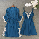 Satin Robe Set Sexy Female Sleepwear Kimono Bathrobe Lace Trim Bride Bridesmaid Dressing Gown Casual Nightgown