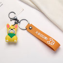 Fashion French Bulldog Keychain Bag Pendant Leather Car Keychain Couple Key Holder Chain Ring Cute Dog Trinket Animal Keyfob