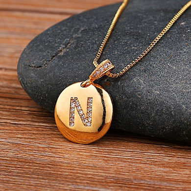 AIBEF Fashion Initial A-Z 26 Letter Necklace For Women Gold Plated Chain Charm Name Pendants Copper Jewelry Statement Girl Gifts