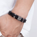 XQNI Woven Leather Rope Wrap Special Style Classic Stainless Steel Men&
