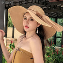 K60 Women Hat Beach Big Brim Straw Seaside Sun Hat Travel Women Panama Sun Protection Felt hat UPF 50+ Sun Visor