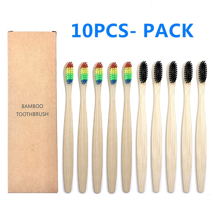 10PCS Colorful Natural Bamboo Toothbrush Set Soft Bristle Charcoal Teeth Whitening Bamboo Toothbrushes Soft Dental Oral Care