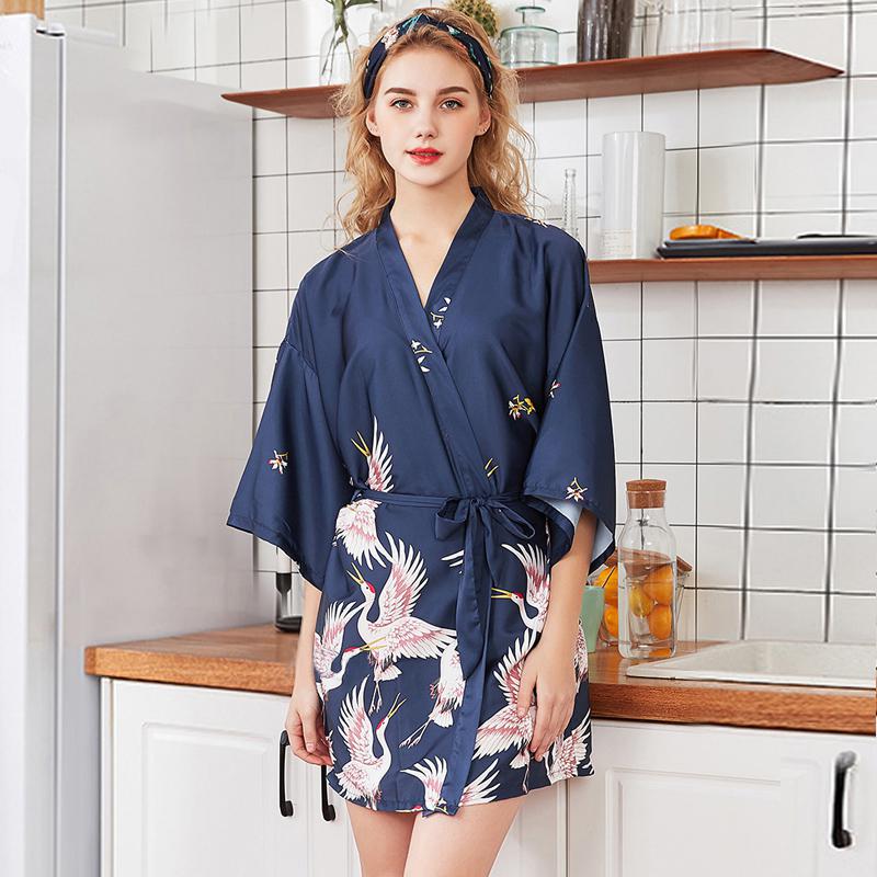 Fashion Women Mini Kimono Robe Lady Rayon Bath Gown Yukata Nightgown Sleepwear Sleepshirts Pijama Mujer Size M-XXL