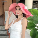 K60 Women Hat Beach Big Brim Straw Seaside Sun Hat Travel Women Panama Sun Protection Felt hat UPF 50+ Sun Visor