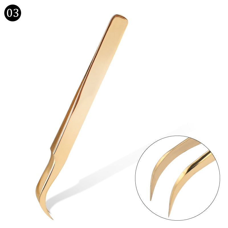 Stainless Steel Eyelashes Tweezers Professional For Lashes Extension Gold Decor Anti-static Eyebrow Tweezers Eyelash Extension