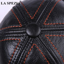 LA SPEZIA Genuine Leather Baseball Cap Men Black Cowhide Hat Snapback Male Adjustable Real Leather Peaked Hats