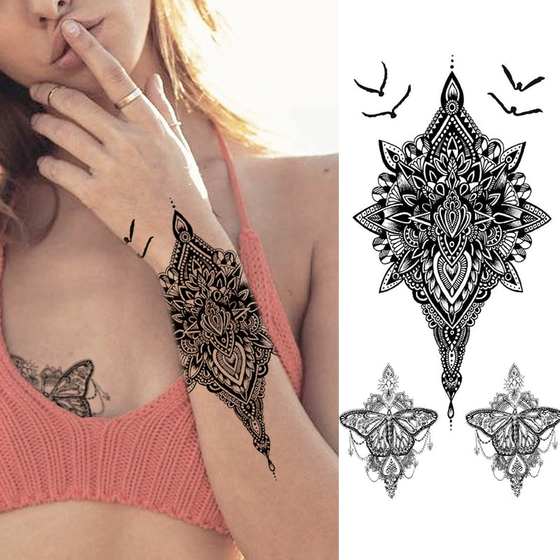 Fashion Mandala Flower Fake Tattoo Stickers For Women Adults Geometry Totem Temporary Tattoos DIY Party Waterproof Tattos Leaves