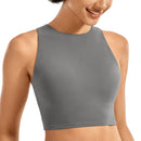 CRZ YOGA Women High Neck Longline Sports Bra - Padded Racerback Yoga Bra Crop Tank Top with Built in Shelf Bra