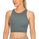 CRZ YOGA Women High Neck Longline Sports Bra - Padded Racerback Yoga Bra Crop Tank Top with Built in Shelf Bra