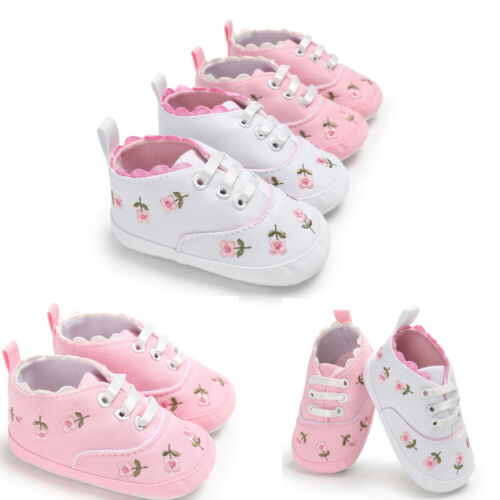 Lioraitiin Baby Infant Girl Soft Sole Crib Toddler Canvas Cute Flower Sneaker Shoes