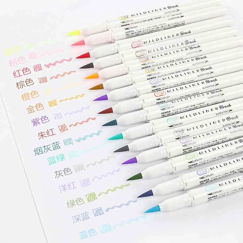 5/15/25color Set MildLiner Soft Brush Pen Double-headed Mild liner Highlighter Marker Pen School Supplies