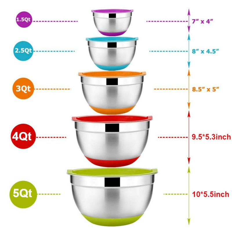 colorful stainless steel 18-26cm mixing salad