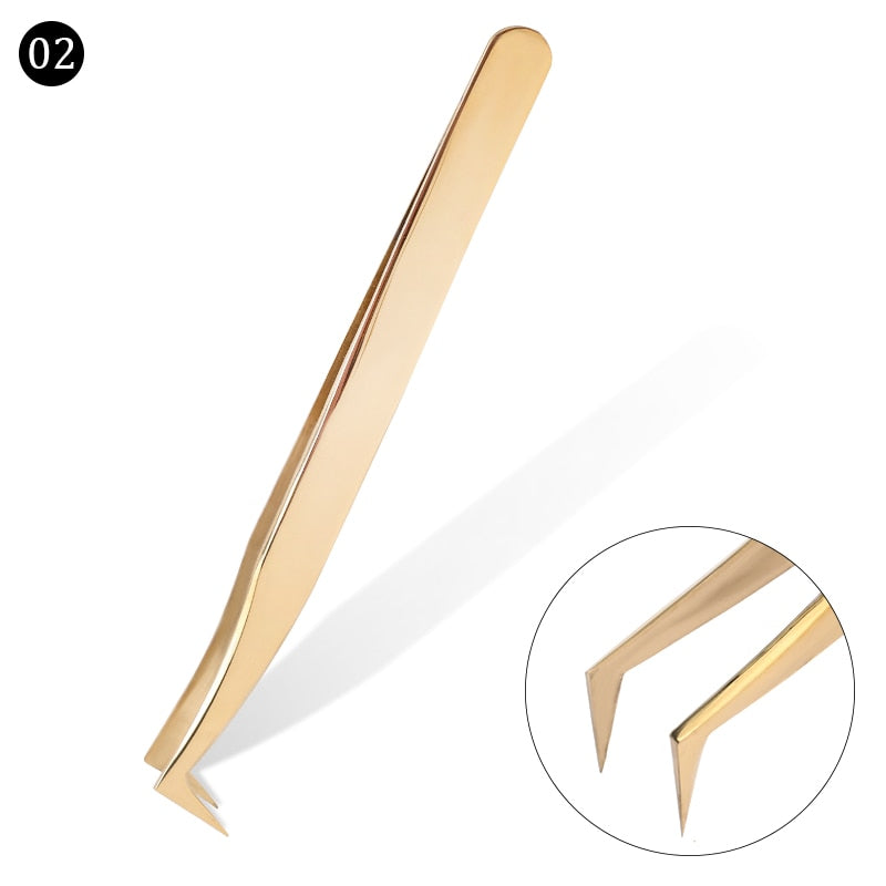 Stainless Steel Eyelashes Tweezers Professional For Lashes Extension Gold Decor Anti-static Eyebrow Tweezers Eyelash Extension