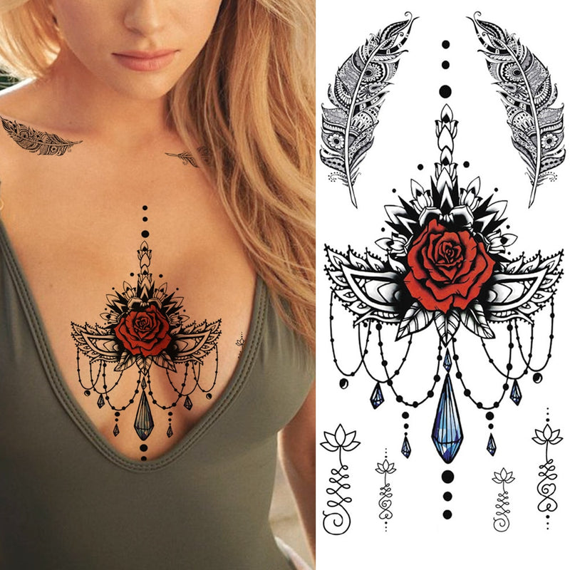 Fashion Mandala Flower Fake Tattoo Stickers For Women Adults Geometry Totem Temporary Tattoos DIY Party Waterproof Tattos Leaves