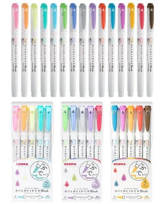 5/15/25color Set MildLiner Soft Brush Pen Double-headed Mild liner Highlighter Marker Pen School Supplies