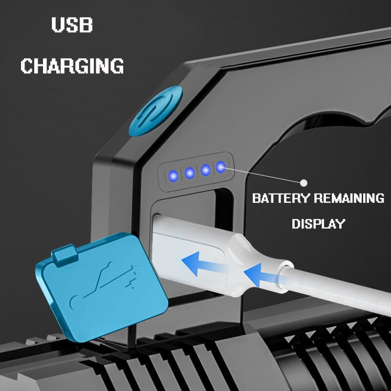 High Power Four-cell LED Flashlight USB Rechargeable Powerful COB Searchlight Camping Super Bright Spotlight Cycling Light